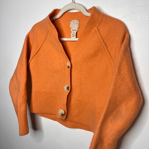 H&M wool blend coral orange vneck cardigan sweater XS - Picture 2 of 9